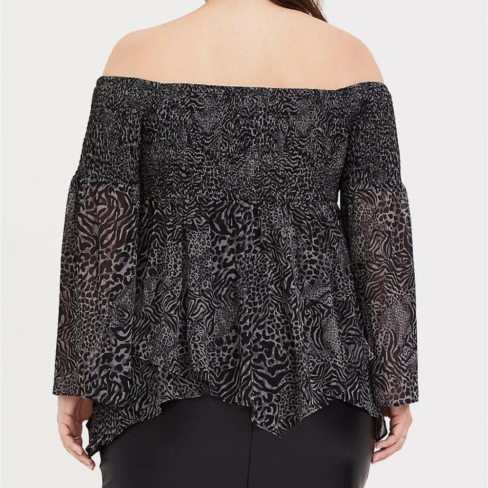 NWT Torrid Animal Print Off Shoulder Babydoll Tunic Top Plus Size 2X HW9871 - Picture 12 of 12